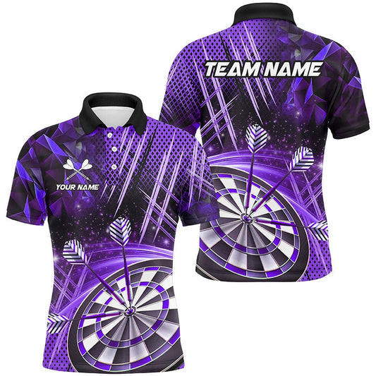 Personalized 3D Glitter Men Darts Shirts Custom Team Dart League Shirts Dart Polo Purple, Darts Team Polo Shirt