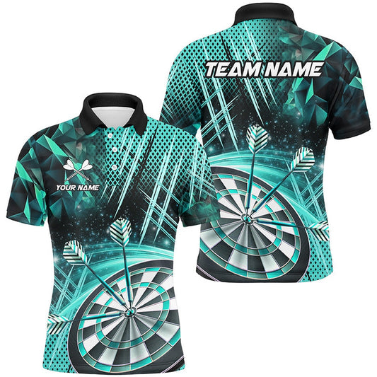 Personalized 3D Glitter Men Darts Shirts Custom Team Dart League Shirts Dart Polo Turquoise, Darts Team Polo Shirt