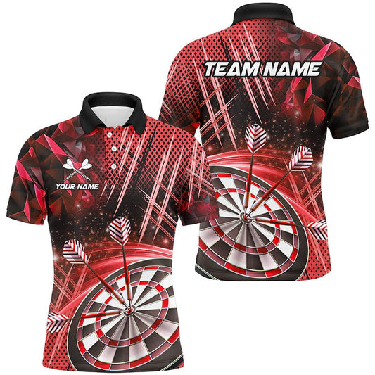 Personalized 3D Glitter Men Darts Shirts Custom Team Name Dart League Shirts Dart Polo Red, Darts Team Polo Shirt