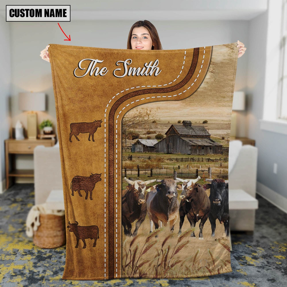 Personalized American Bucking Bulls In Field Farmhouse Blanket, Farm Blanket, Farm Animal Blanket