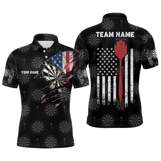 Personalized American Flag Custom Mens Darts Polo Shirt Patriotic Dart Polo For Men, Darts Team Polo Shirt