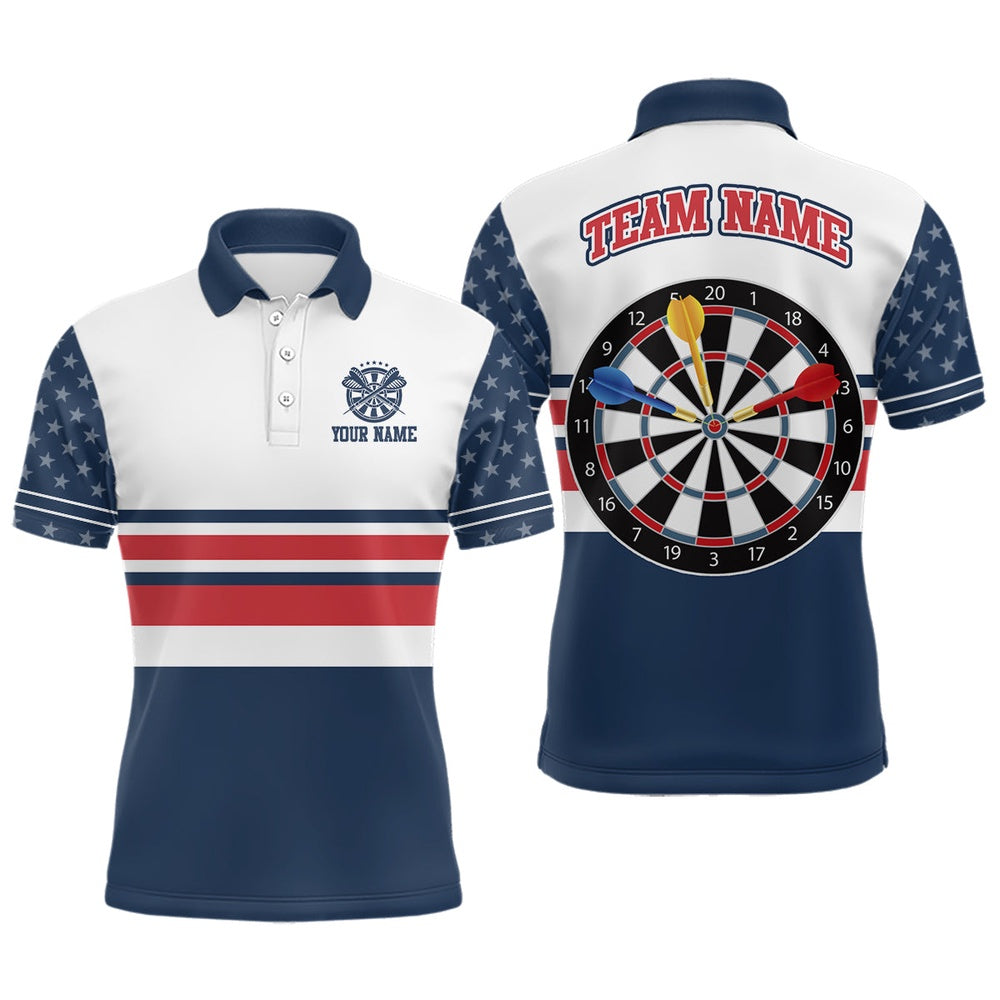 Personalized American Flag Dartboard Mens Polo Shirt Patriotic Darts Polo For Men, Darts Team Polo Shirt