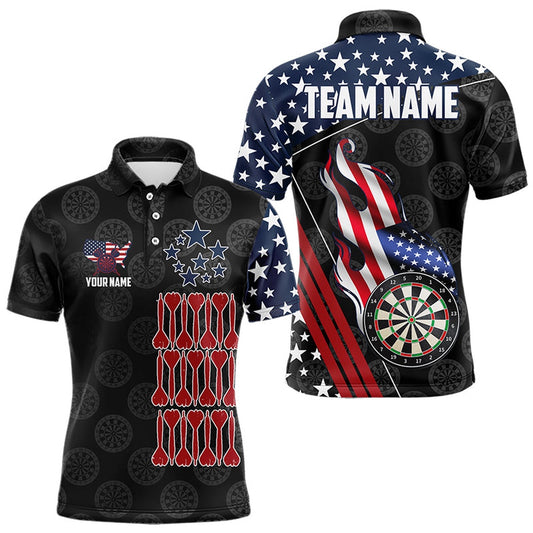 Personalized American Flag Dartboard Waving Men Darts Shirts Custom Patriotic Darts Team Polo, Darts Team Polo Shirt