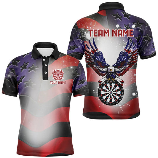 Personalized American Flag Eagle Darts Shirts For Men Custom Pride Patriotic Dart Polo Black, Darts Team Polo Shirt