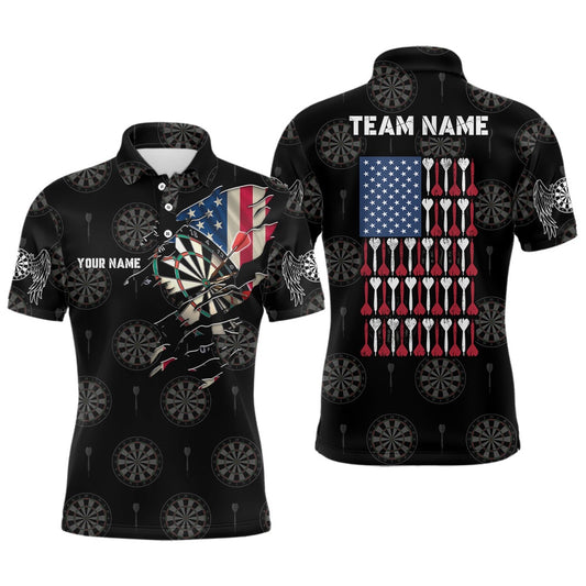 Personalized American Flag Men Darts Polo Shirt Patriotic Darts Team Polo For Men, Darts Team Polo Shirt
