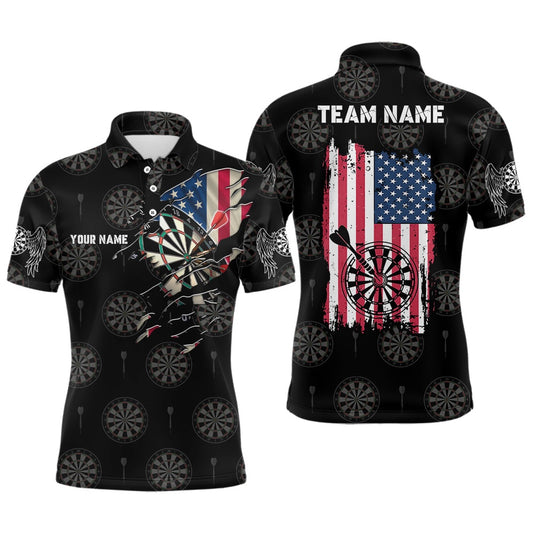 Personalized American Flag Mens Darts Polo Shirt Retro Patriotic Dart Polo For Men, Darts Team Polo Shirt