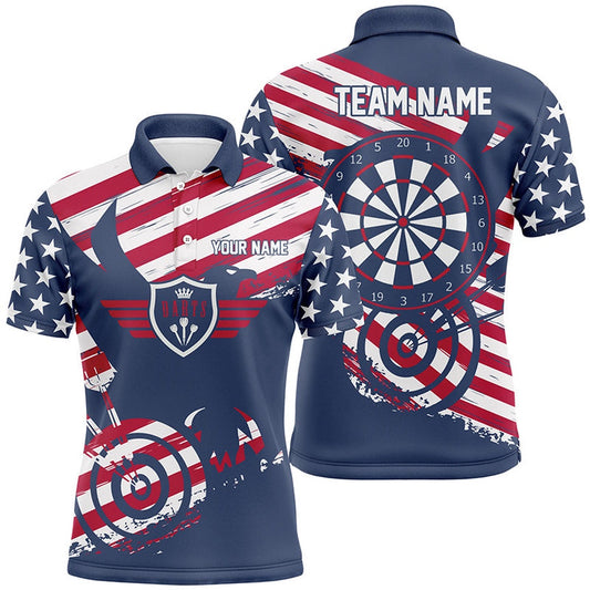 Personalized American Flag Red Blue Mens Darts Polo Shirt Patriotic Darts Polo For Men, Darts Team Polo Shirt