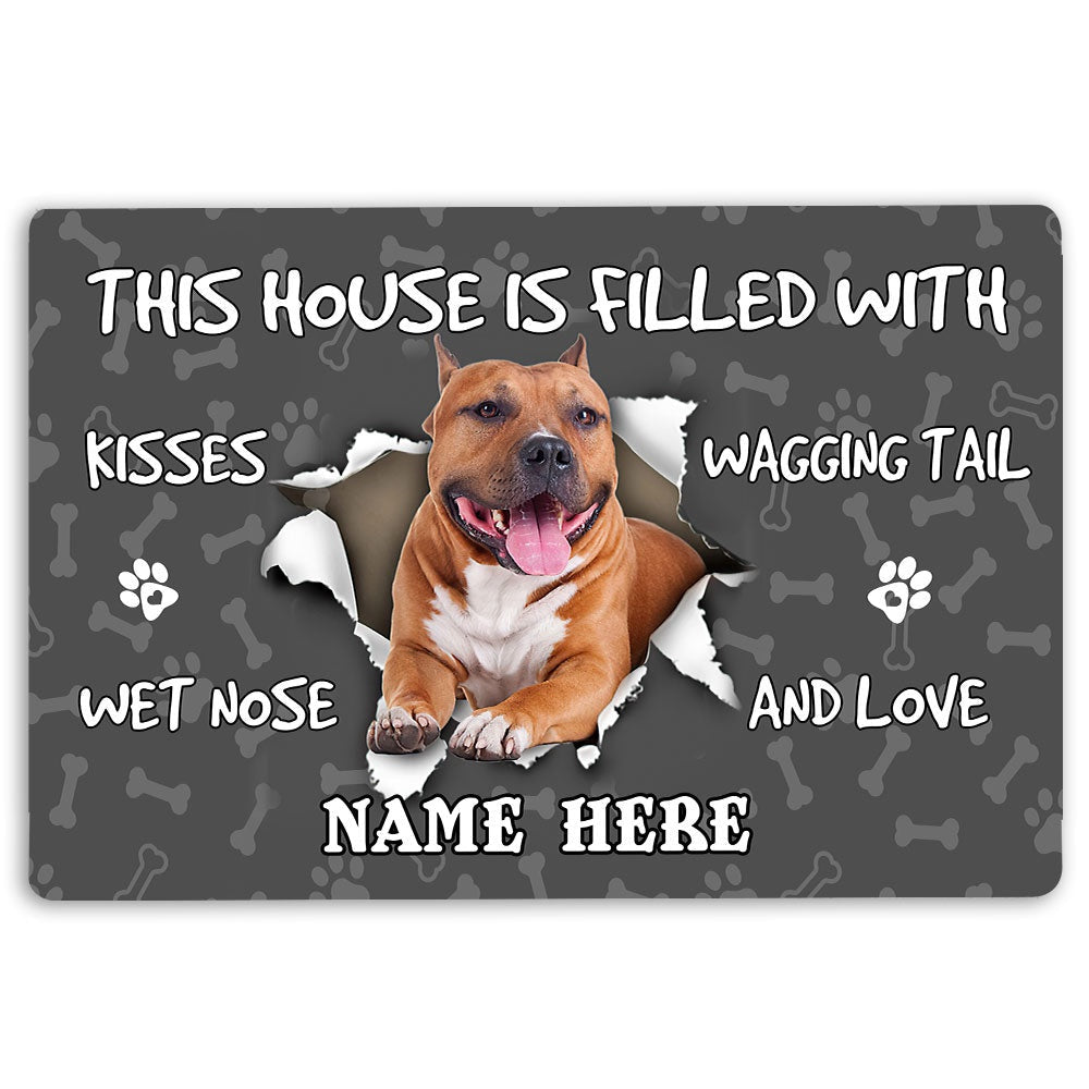 Personalized American Staffordshire Welcome Doormat, American Staffordshire Terrier dog grey Welcome, Pets Home Decor Door Mat