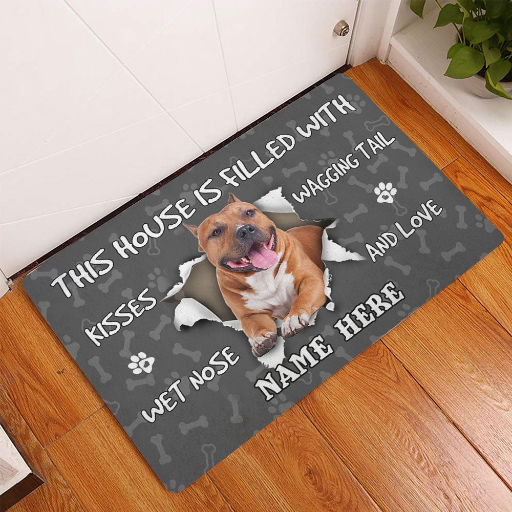 Personalized American Staffordshire Welcome Doormat, American Staffordshire Terrier dog grey Welcome, Pets Home Decor Door Mat
