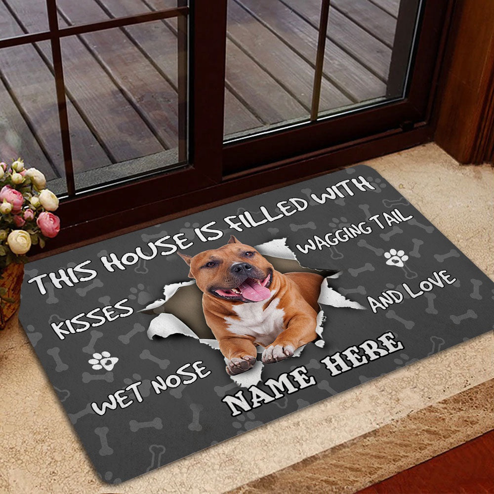 Personalized American Staffordshire Welcome Doormat, American Staffordshire Terrier dog grey Welcome, Pets Home Decor Door Mat