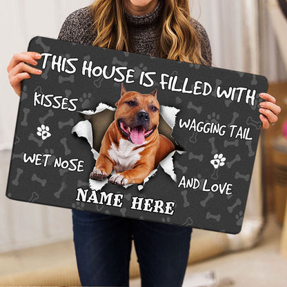 Personalized American Staffordshire Welcome Doormat, American Staffordshire Terrier dog grey Welcome, Pets Home Decor Door Mat