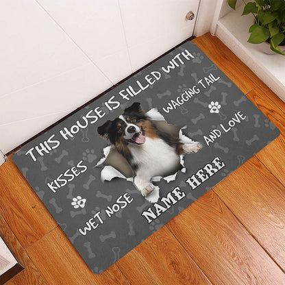 Personalized Australian Shepherd Welcome Doormat, Australian Shepherd dog lover pawprint Welcome, Pets Home Decor Door Mat