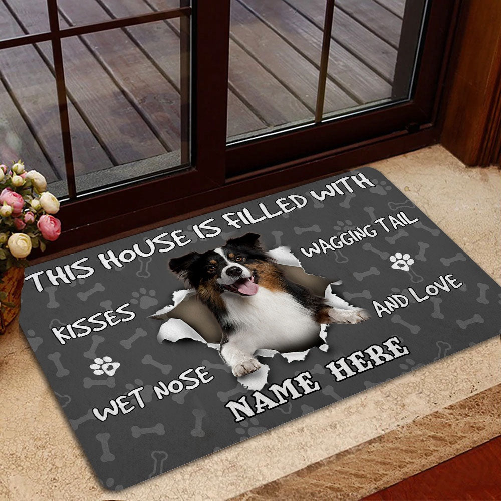 Personalized Australian Shepherd Welcome Doormat, Australian Shepherd dog lover pawprint Welcome, Pets Home Decor Door Mat
