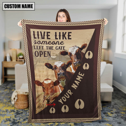 Personalized Ayrshires Live Like Someone Left The Gate Open Blanket, Farm Blanket, Farm Animal Blanket