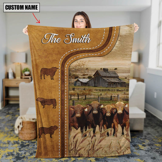 Personalized Beefmaster Cattle In Field Farmhouse Blanket, Farm Blanket, Farm Animal Blanket