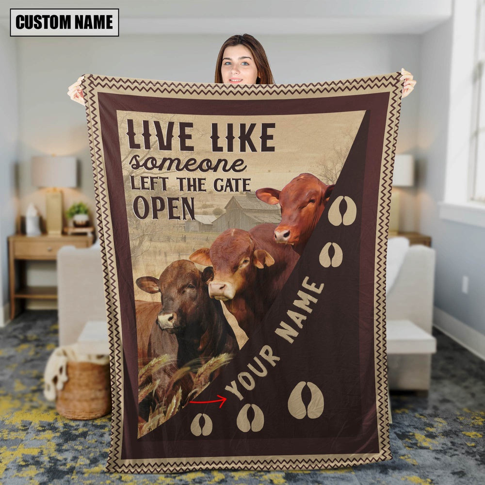 Personalized Beefmaster Live Like Someone Left The Gate Open Blanket, Farm Blanket, Farm Animal Blanket