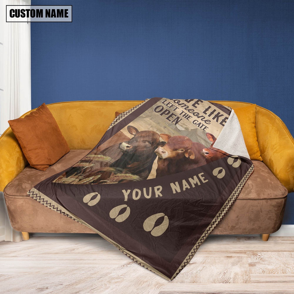Personalized Beefmaster Live Like Someone Left The Gate Open Blanket, Farm Blanket, Farm Animal Blanket