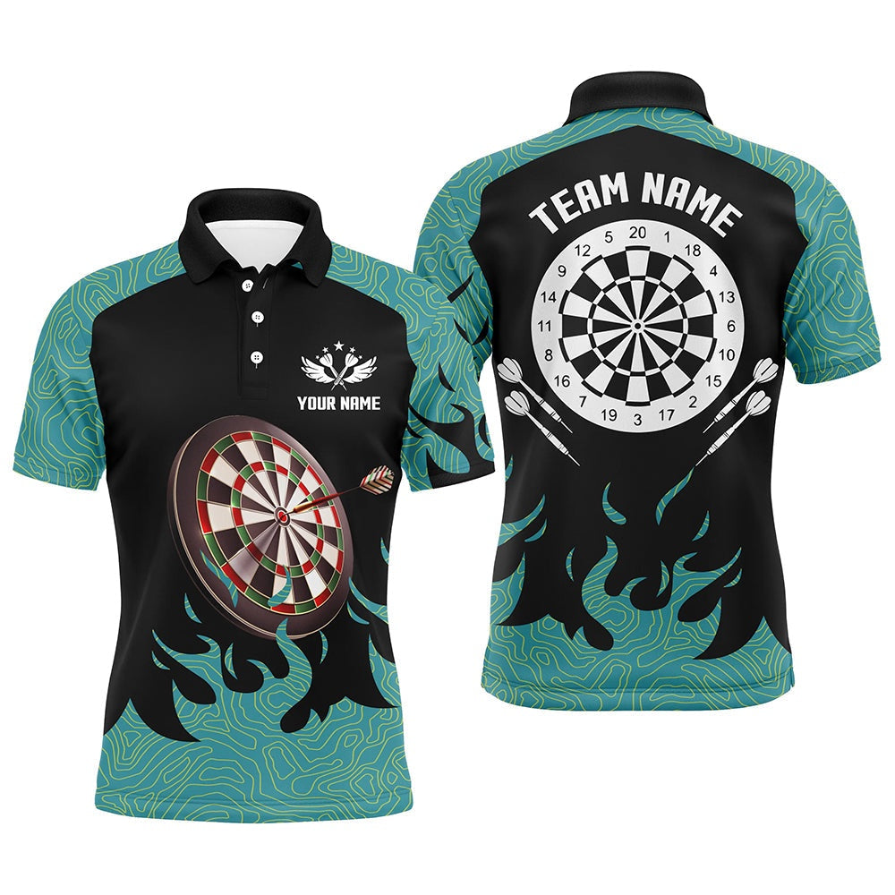 Personalized Black And Turquoise Darts Board 3D Men Darts Polo Shirts Custom Darts Team Polo, Darts Team Polo Shirt