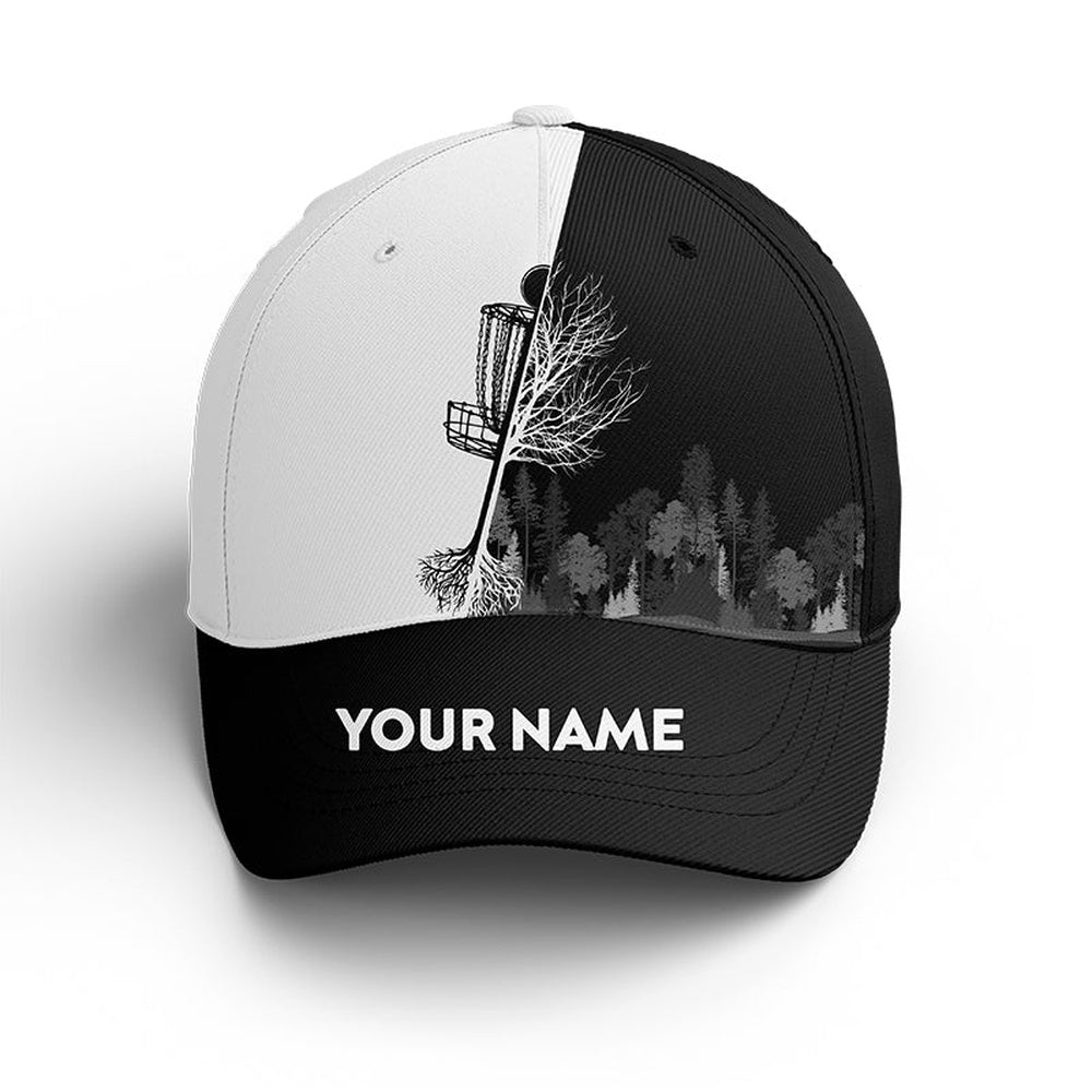 Personalized Black And White Disc Golf Basket Hat Custom Name Disc Golf Baseball Golf Cap, Golf Baseball Cap