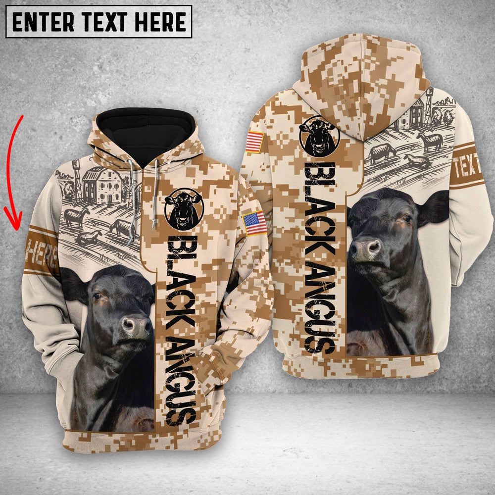 Personalized Black Angus Brown Camo All Printed 3D Shirt, Farmer Hoodie, Custom Farm Shirts, Farmer T Shirt