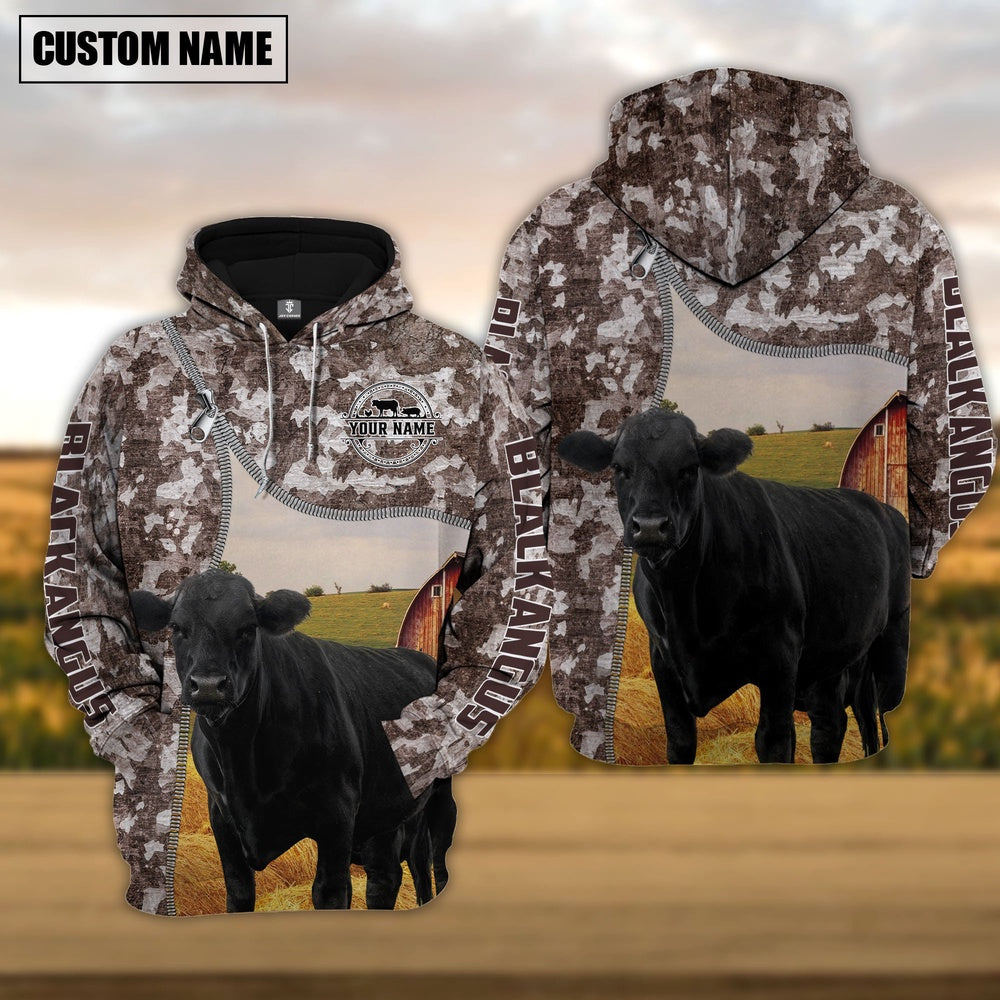 Personalized Black Angus Cattle Farm All Over Printed Hoodie, Farmer Hoodie, Custom Farm Shirts, Farmer T Shirt