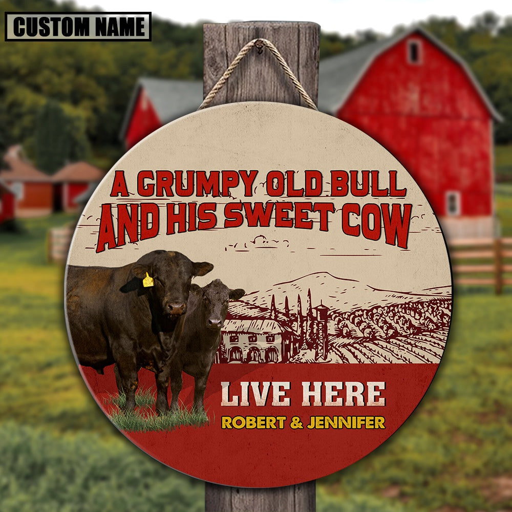 Personalized Black Angus Grumpy Old Bull And His Sweet Cow Wooden Sign, Farm Wood Sign, Farm House Wood Signs