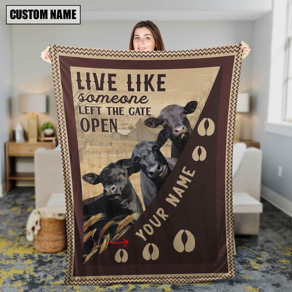 Personalized Black Angus Live Like Someone Left The Gate Open Blanket, Farm Blanket, Farm Animal Blanket