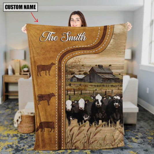 Personalized Black Baldy Cattle In Field Farmhouse Blanket, Farm Blanket, Farm Animal Blanket