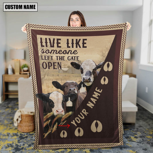 Personalized Black Baldy Live Like Someone Left The Gate Open Blanket, Farm Blanket, Farm Animal Blanket