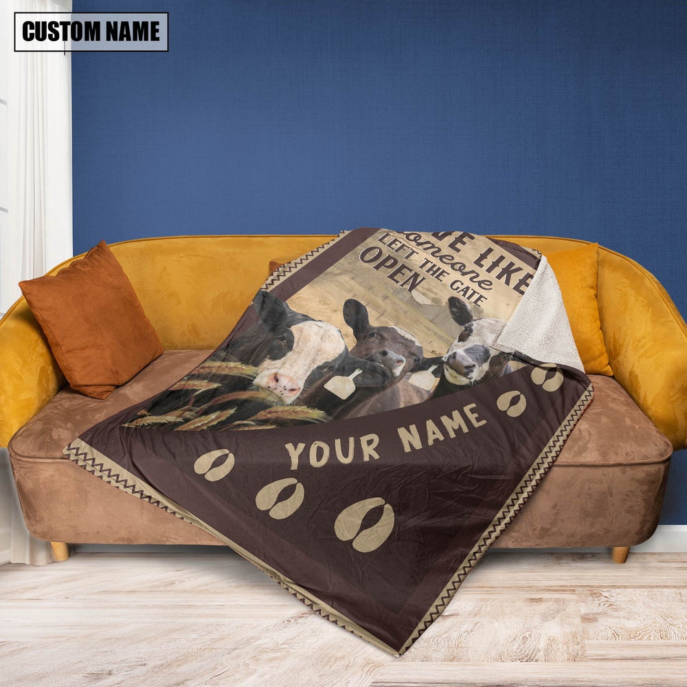 Personalized Black Baldy Live Like Someone Left The Gate Open Blanket, Farm Blanket, Farm Animal Blanket