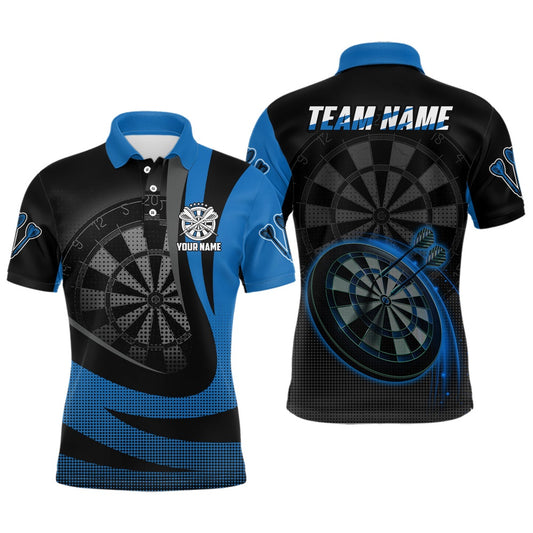 Personalized Black Blue 3D Mens Darts Polo Shirt Custom Cool Darts Team Polo For Men, Darts Team Polo Shirt