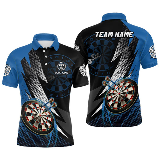 Personalized Black Blue Mens Darts Polo Shirt Custom Cool Dart Shirt For Men Team Polo, Darts Team Polo Shirt
