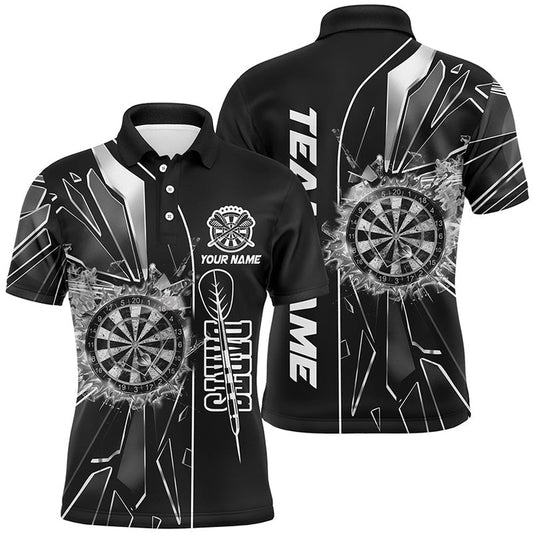 Personalized Black Break Glass 3D Darts Shirts For Men Custom Dart League Shirts Best Darts Polo, Darts Team Polo Shirt
