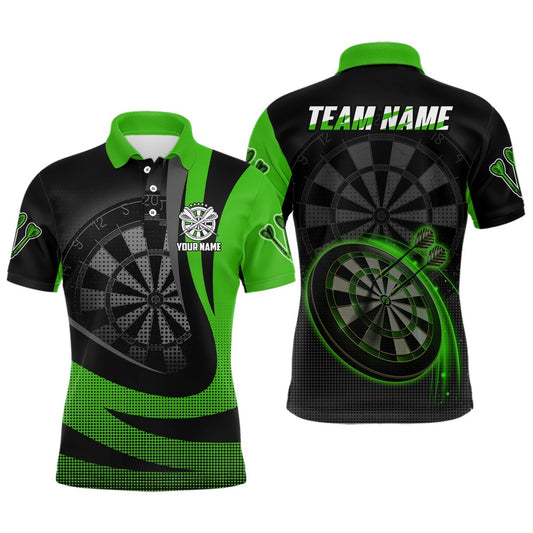 Personalized Black Green 3D Mens Darts Polo Shirt Custom Cool Darts Team Polo For Men, Darts Team Polo Shirt