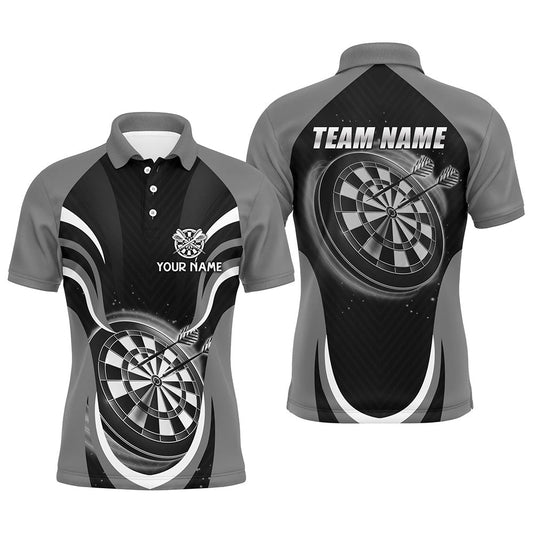 Personalized Black Grey Mens Darts Polo Shirt Custom Cool Dart Shirt For Men Darts Polo, Darts Team Polo Shirt