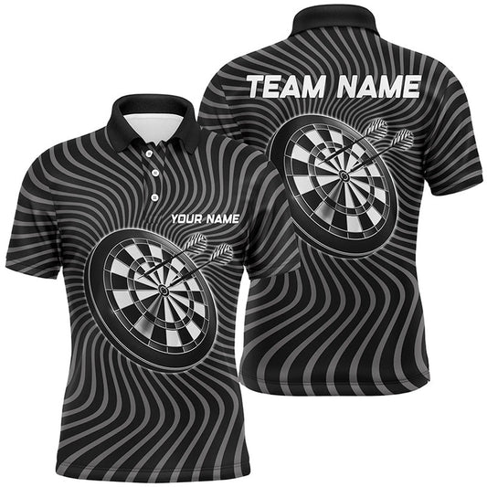 Personalized Black Grey Waving Dart Polo Shirt Custom Darts Shirt For Men Dart Polo, Darts Team Polo Shirt