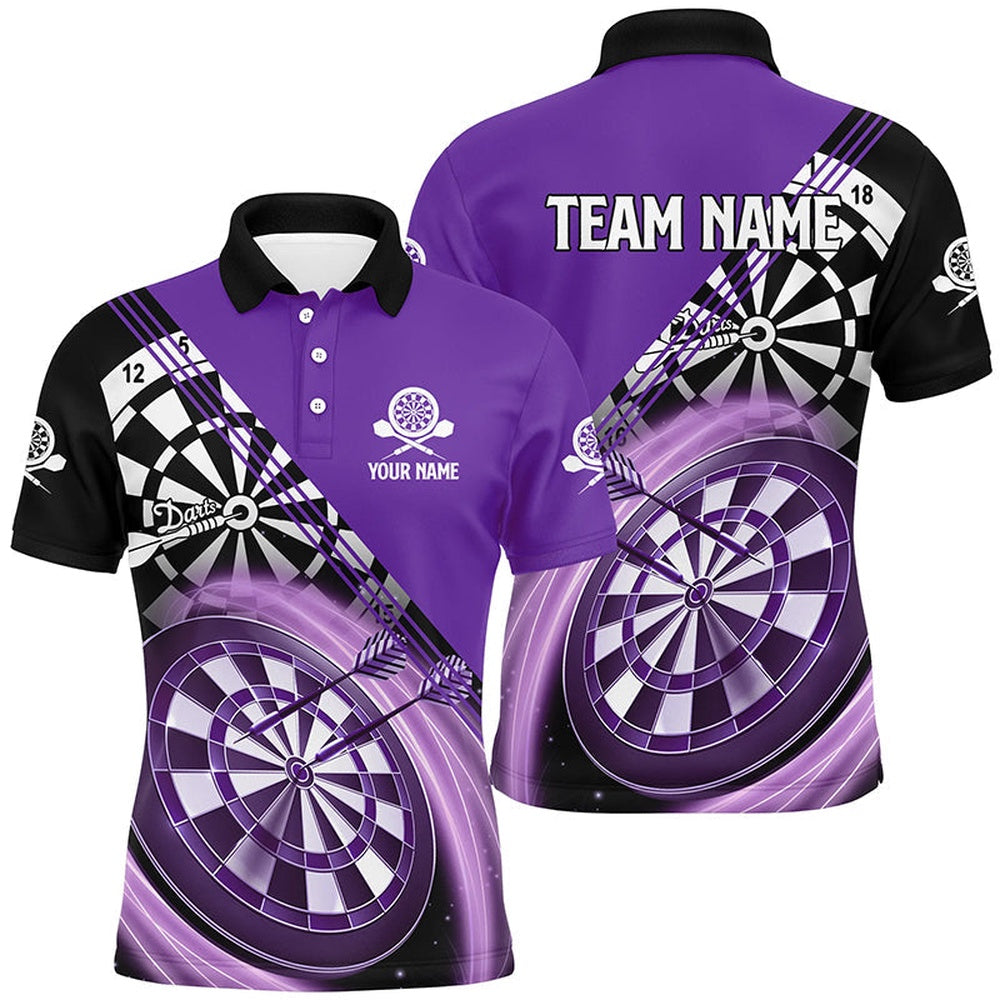 Personalized Black Purple Mens Darts Polo Shirt Custom Darts Shirt For Men Dart Polo, Darts Team Polo Shirt