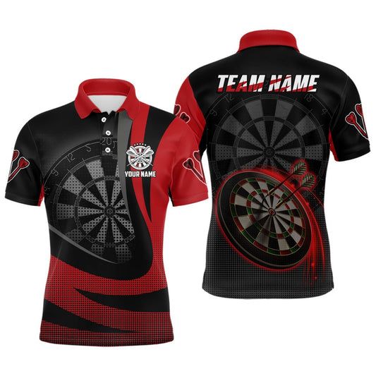 Personalized Black Red 3D Mens Darts Polo Shirt Custom Cool Darts Team Polo For Men, Darts Team Polo Shirt