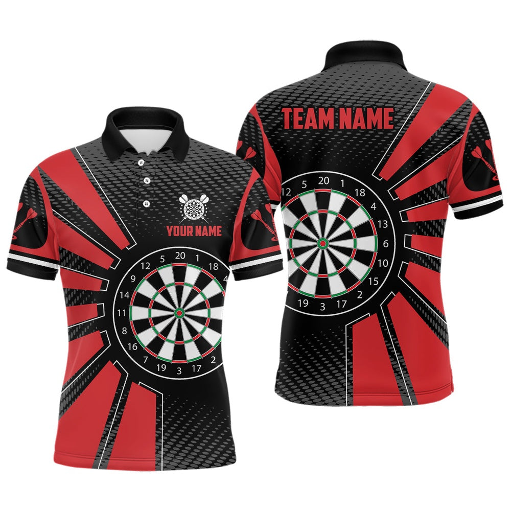 Personalized Black Red Dartboard Men Darts Polo Shirts Custom Name Unique Darts Team Polo, Darts Team Polo Shirt