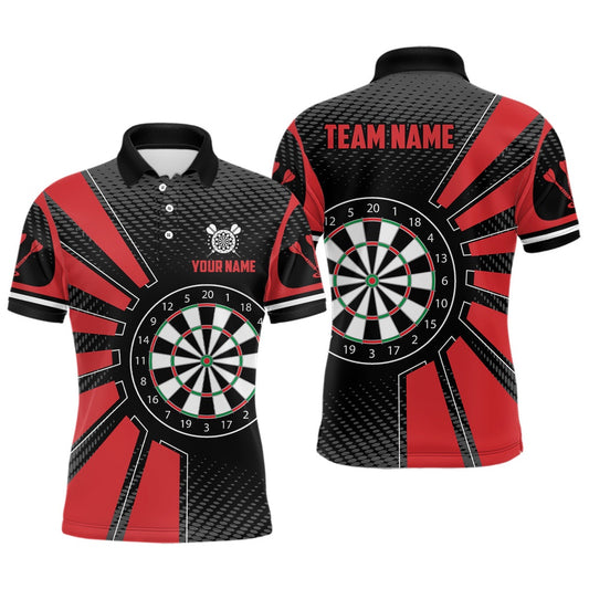 Personalized Black Red Dartboard Men Darts Polo Shirts Custom Name Unique Darts Team Polo, Darts Team Polo Shirt