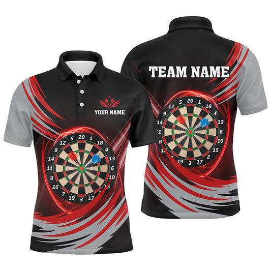 Personalized Black Red Lighting Dart Board 3D Men Darts Polo Shirts Custom Darts Team Polo, Darts Team Polo Shirt