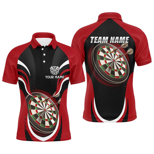 Personalized Black Red Mens Darts Polo Shirt Custom Cool Dart Shirts For Men Dart Polo, Darts Team Polo Shirt