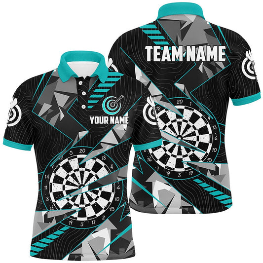 Personalized Black Turquoise Grunge Darts Board Men Dart Polo Shirt Custom Team League Darts Polo, Darts Team Polo Shirt
