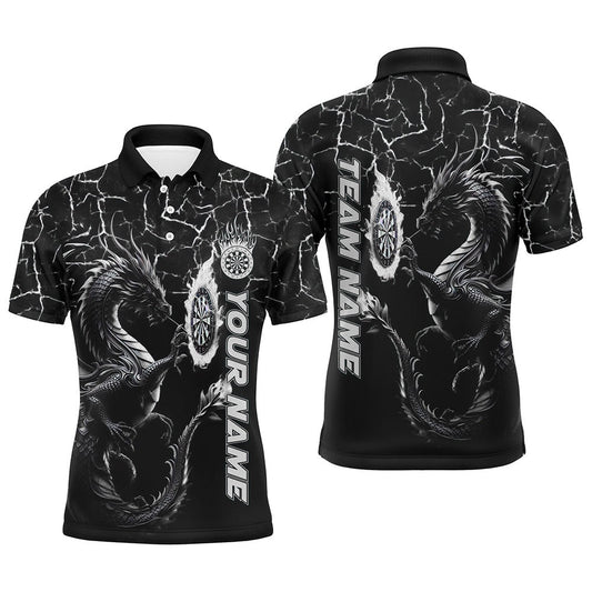 Personalized Black White Big Dragon 3D Printed Dart Shirts For Men Custom Team League Darts Polo, Darts Team Polo Shirt