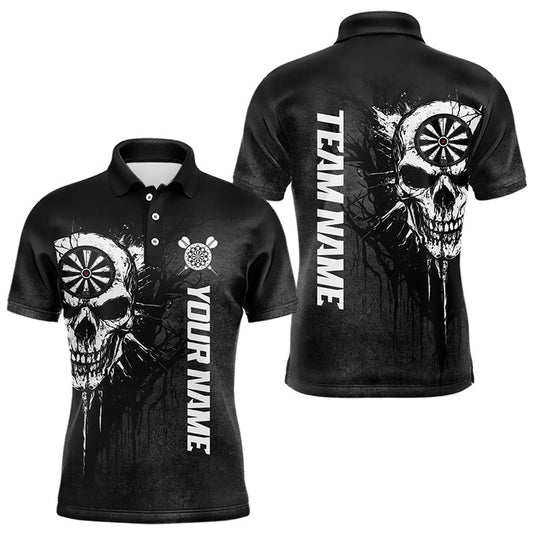 Personalized Black White Dark Skull Darts Polo Custom Dart Shirts For Men Dart Polo, Darts Team Polo Shirt