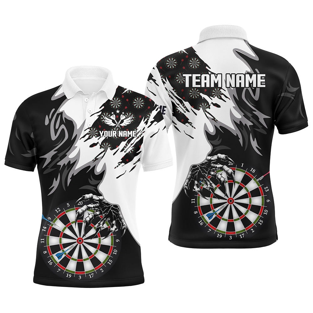 Personalized Black White Darts Board Claws Men Polo Shirts Custom Darts Team Polo, Darts Team Polo Shirt