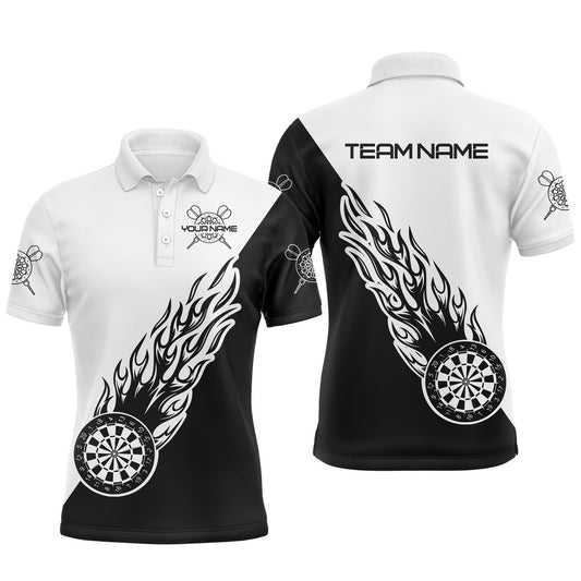 Personalized Black White Flame Darts Men Polo Shirt Custom Dart Shirt For Men Dart Polo, Darts Team Polo Shirt