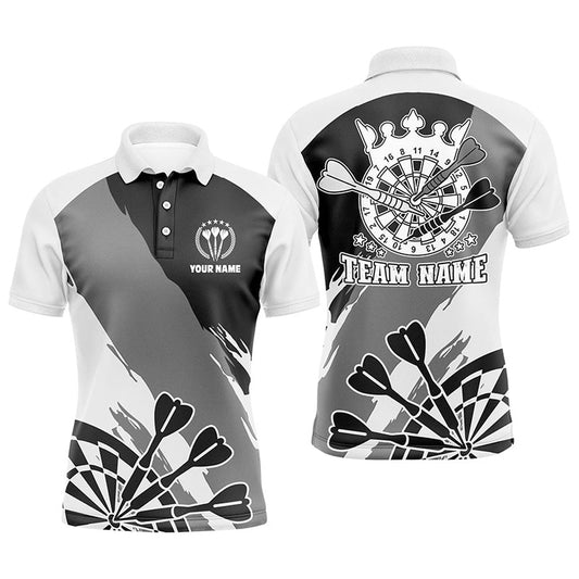 Personalized Black White Men Darts Polo Shirt Custom Dart Shirt For Men Darts Polo, Darts Team Polo Shirt