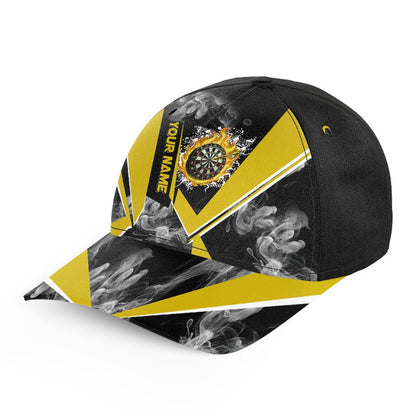 Personalized Black Yellow Smoke Darts Hat Gift For Player, 3D Printed Baseball Darts Caps, Darts Team Cap Hats