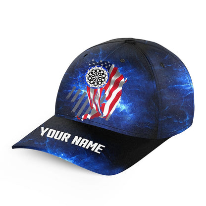Personalized Blue Galaxy Patriotic US Flag Darts Hats Custom Name 3D Printed Baseball Darts Caps, Darts Team Cap Hats